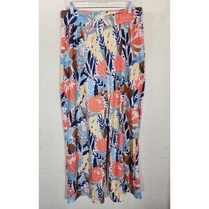 Nanu Womens Plus Size 1X Wide Leg Lounge Pants Floral Tropical Stretch High Rise